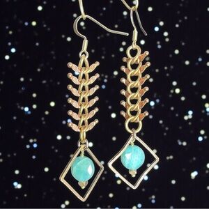 Amazonite Copper Fishbone Earrings